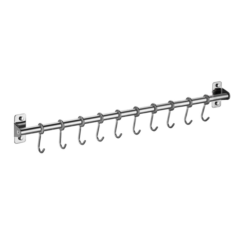 Wall Mounted Utensil Rack Stainless Steel Hanging Kitchen Rail with 6/8/10 Removable Hooks Hanger Organizer: 4