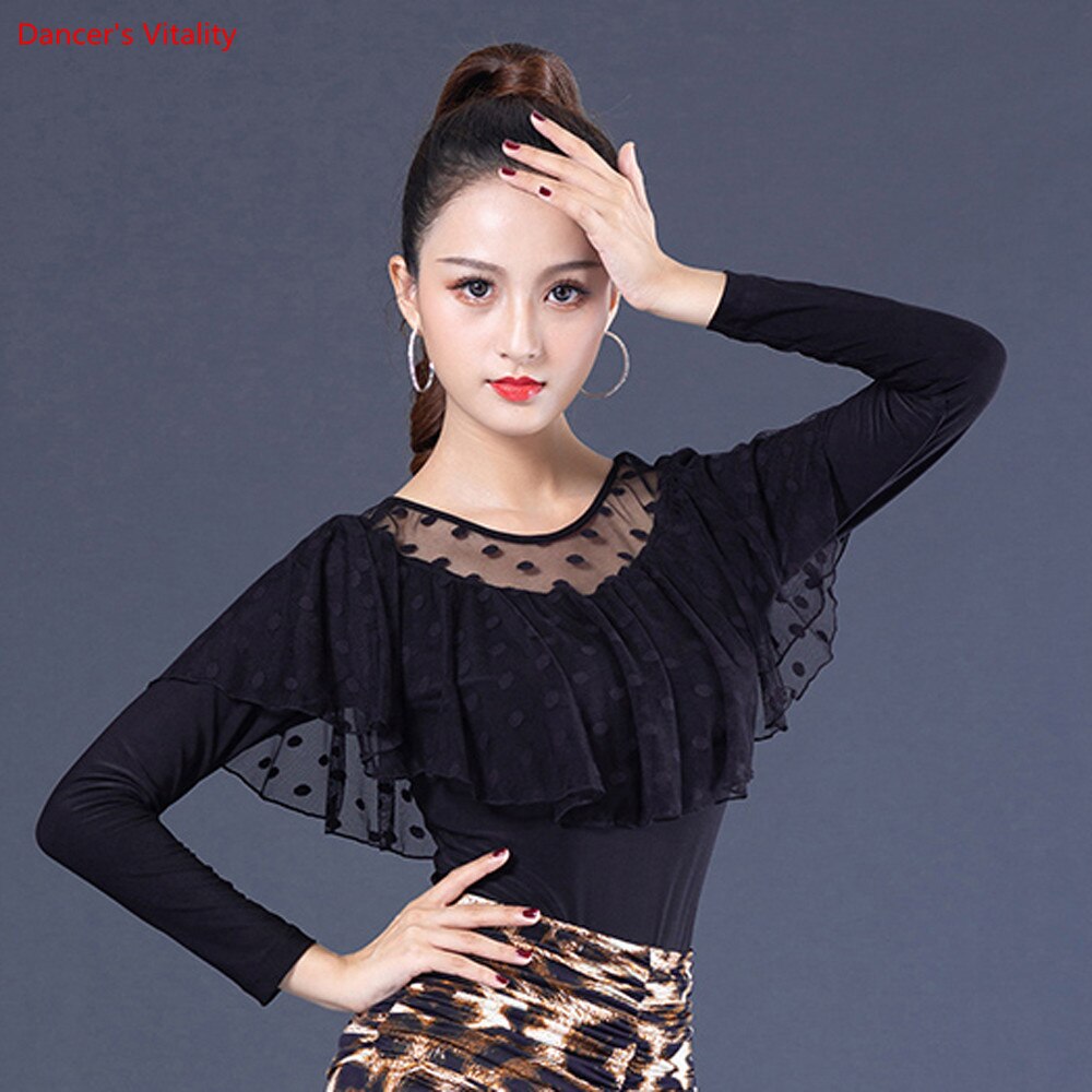 Latin Dance Tops Long Sleeve Dance Practice Clothes Women Ballroom Waltz Square Dance Performance Costumes