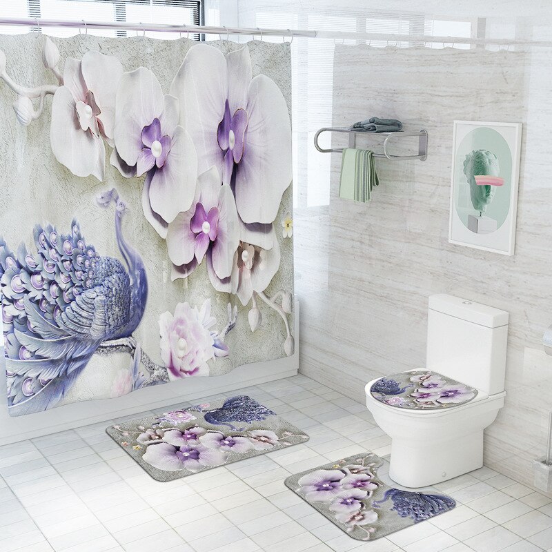 Print Bloemen Douche Mat Badkamer Tapijt Anti Slip Tapijt Pad Absorberende Badmatten Set Microfiber Mat Voor Badkamer: 4pcs-607