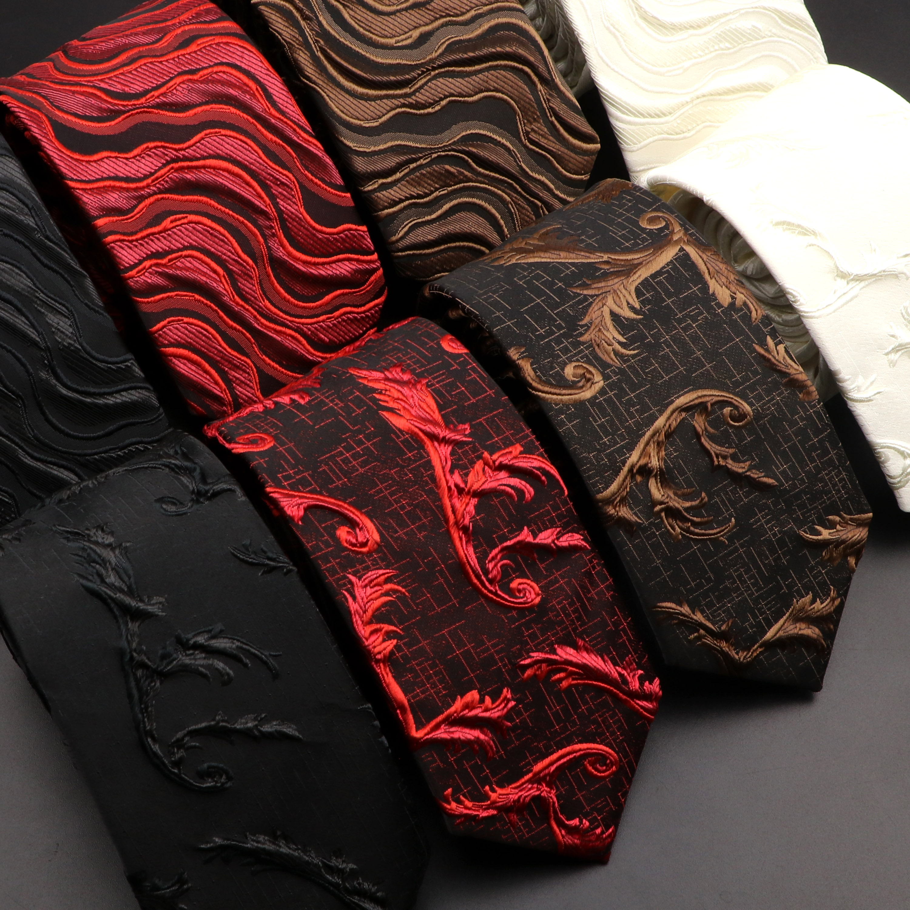 Corbata de lujo roja para hombre, corbata estereoscópica de de Cachemira, hucha ondulada marrón y negra, accesorios para el cuello de de negocios de boda