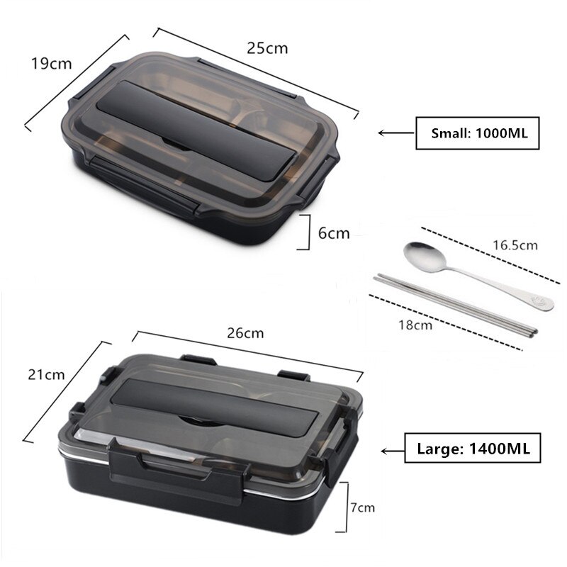Edelstahl 304 Mittagessen Kasten Mit Löffel dicht Mittagessen Bento Boxen Geschirr einstellen Mikrowelle Erwachsene freundlicher Lebensmittel Container