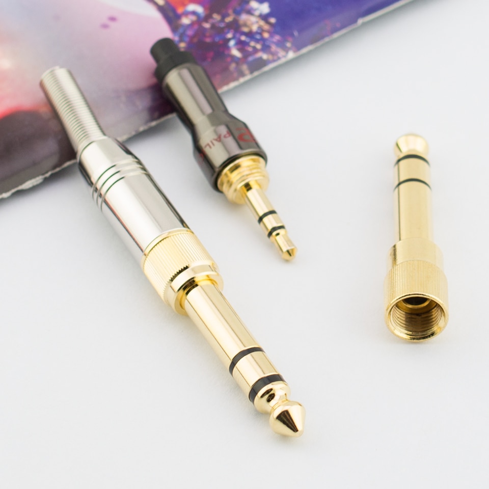 Gold-plated 3.5mm headphone threaded welding head 6.35mm to 3.5 conversion plug repair headphone plug