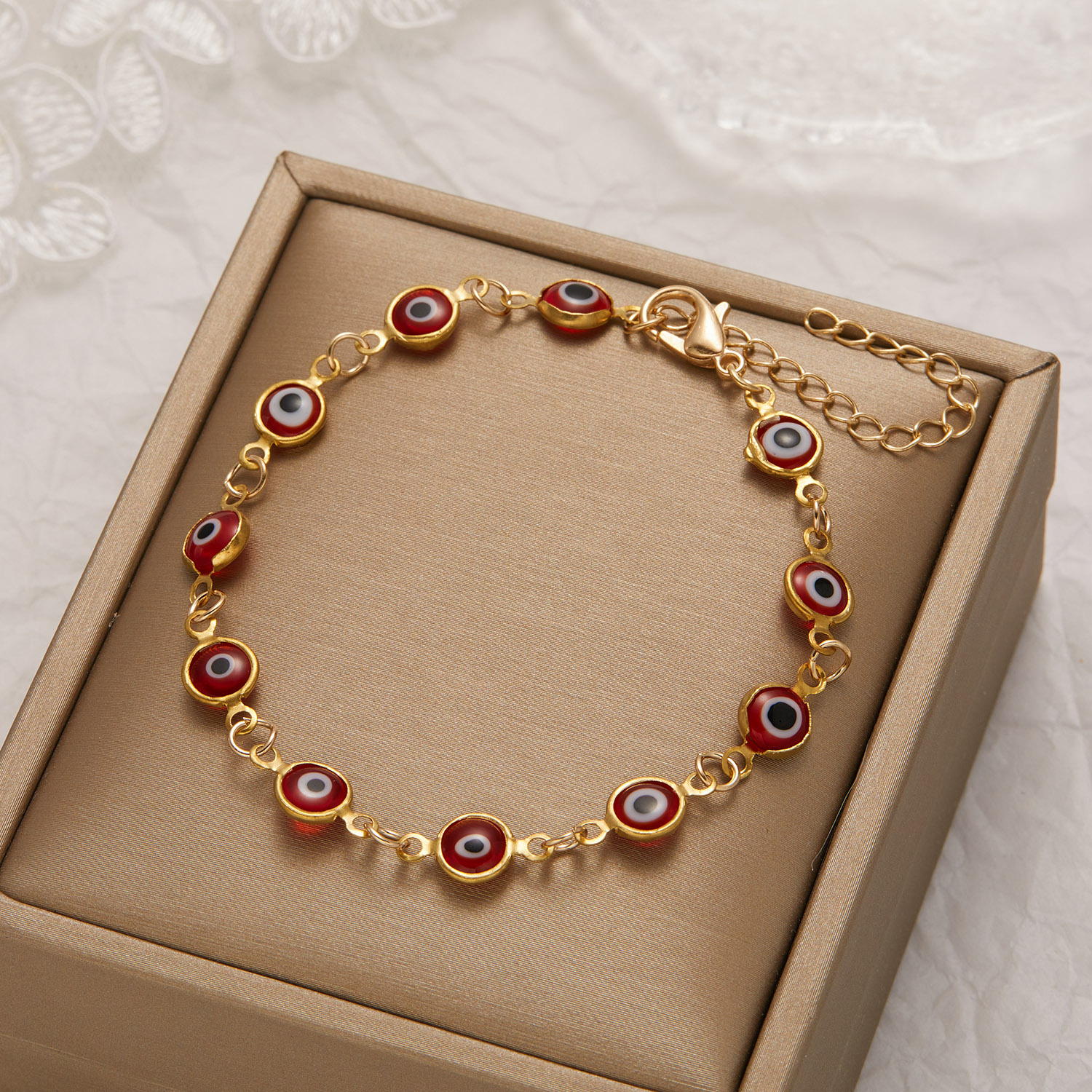 Turkse Lucky Evil Eye Armband Voor Dames Heren Handgemaakt Rood Blauw Oog Goud Kleur Link Ketting Armband Lucky Charme Sieraden Polsband
