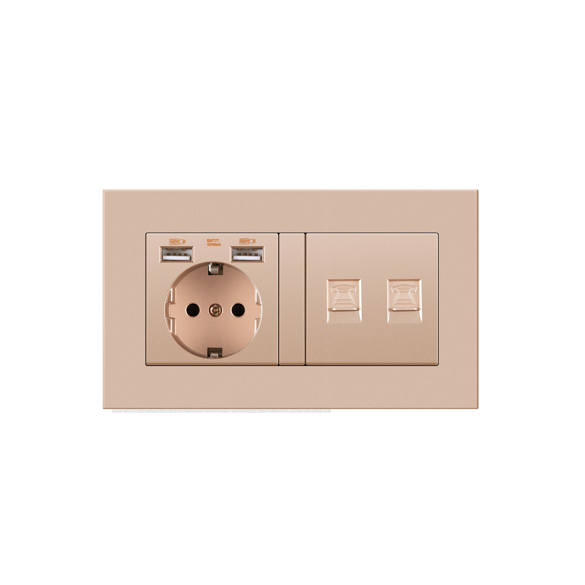 Germany home Wall Power Socket With DIY socket RJ45 switch TV computer Retardant PC panel 146*86mm Electricity outlet,GOLD: Socket2phone