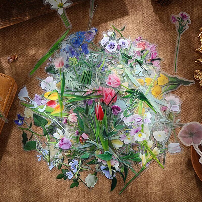 40pcs Kawaii Flower Stickers for Notebooks Stationery Stickers Aesthetic Bullet Journal Supplies Scrapbooking Stickers for Diary