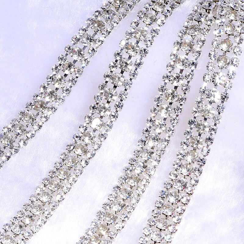 1 Yard/Roll Crystal Ab Glitter Rhinestone Cup Chain Silver Claw Naaien Steentjes Ketting Lijm Kledingstuk accessoires B3887