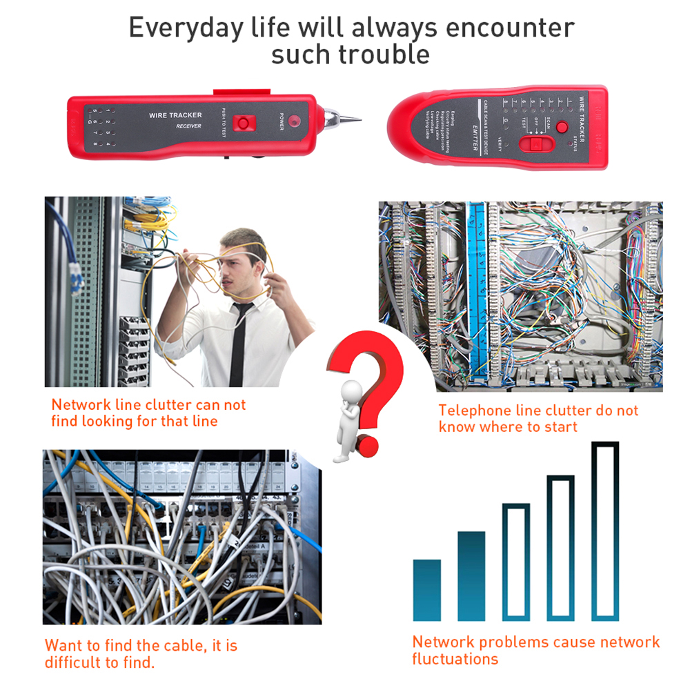 Rj45 nettverkskabel tester cat 5e cat 6 utp kabelsøker  rj11 telefon wire tracker toner ethernet lan detektor linjeanalysator