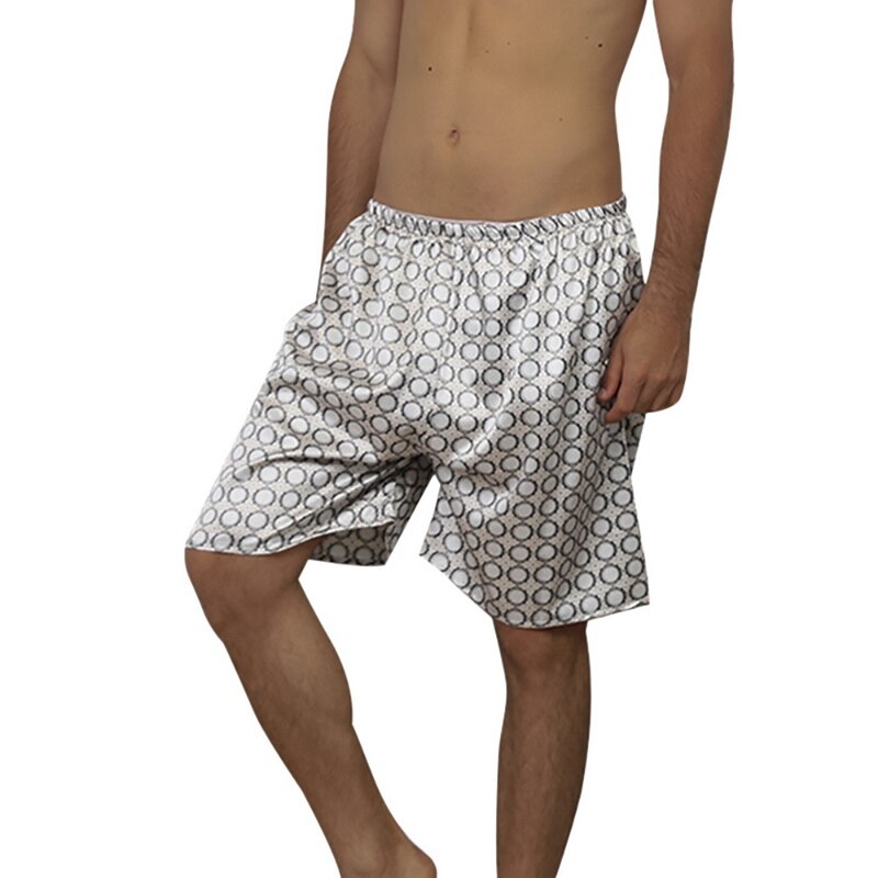 Silke satin print nattøj shorts elastisk talje mærke bløde pyjamas bukser sommer mænd hjemme korte pyjamas bukser: Sølv runde / Xxl