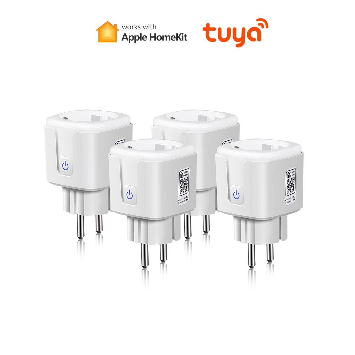 Homekit-enchufe inteligente Tuya para el hogar, enchufe inalámbrico con WIFI, Control por aplicación, interruptor de luz de vida inteligente de 16A para Apple Home, Alexa y asistente de Google: 4 Pcs
