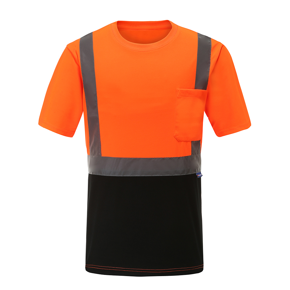 AYKRM – T-shirt de travail réfléchissant haute visibilité pour homme et femme, vêtement de sécurité Fluorescent, respirant et estival, XS-6XL: Orange / M