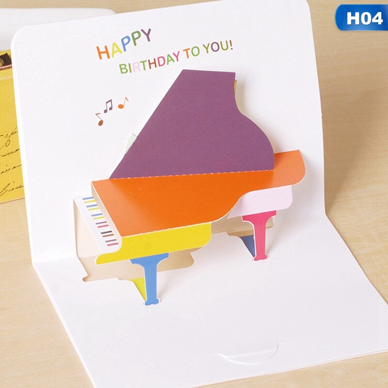 3d pop up feliz aniversário cartões com envelope para crianças festival de aniversário natal presente cartão festa de casamento decoração artesanato: H04