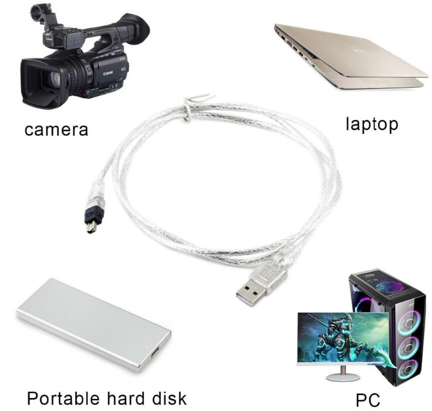 Lbsc usb datakabel, ieee 1394 4 pin til usb mini plug firewire til mini dv hdv videokamera til redigering 1.4m