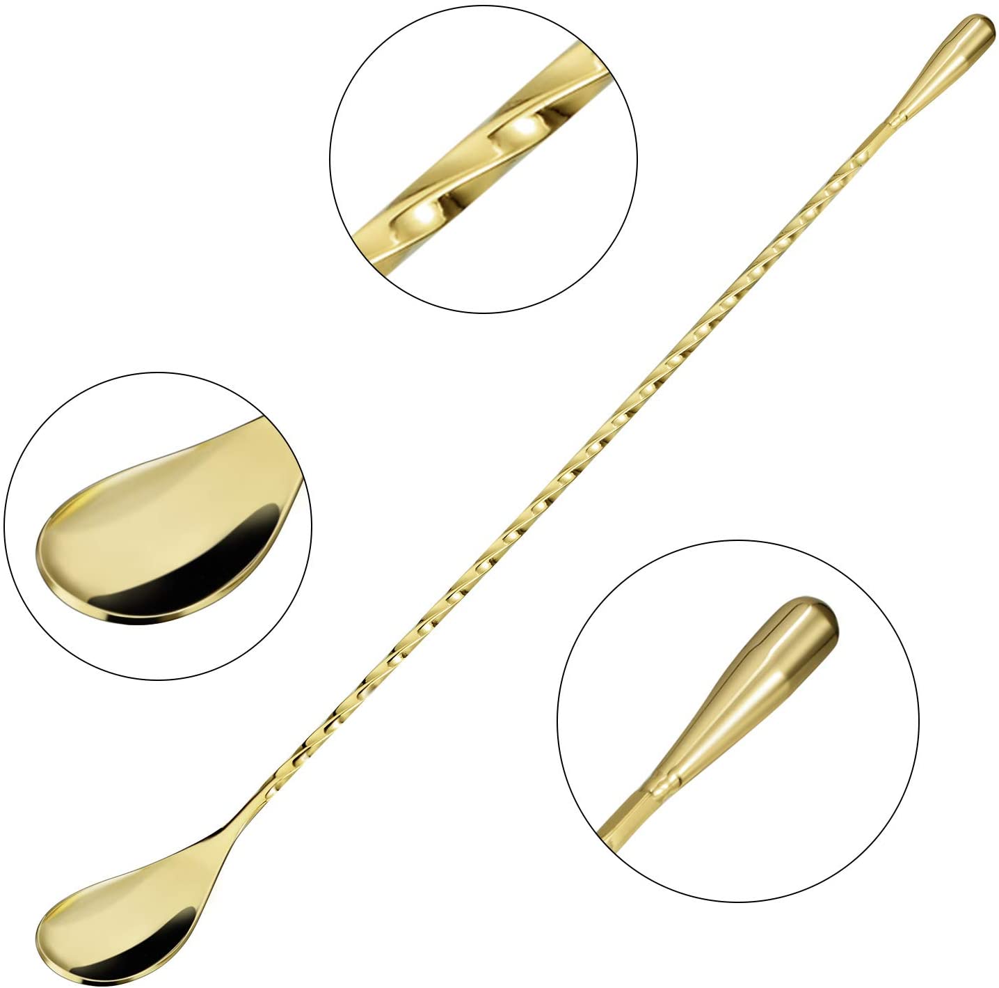 Barra de mango largo, cucharas para agitar, barras de acero inoxidable, cuchara para camarero, mezclador de cócteles, 12 pulgadas