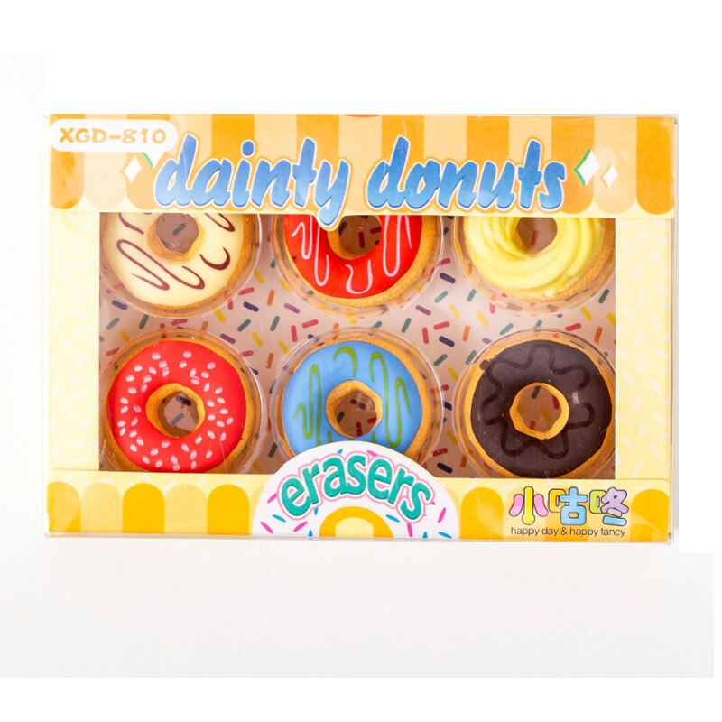 6 Stks/partij Snoep Kleur Donut Rubber Eraser Kids &#39;S Puzzel Speelgoed Student Leren Kantoorbenodigdheden