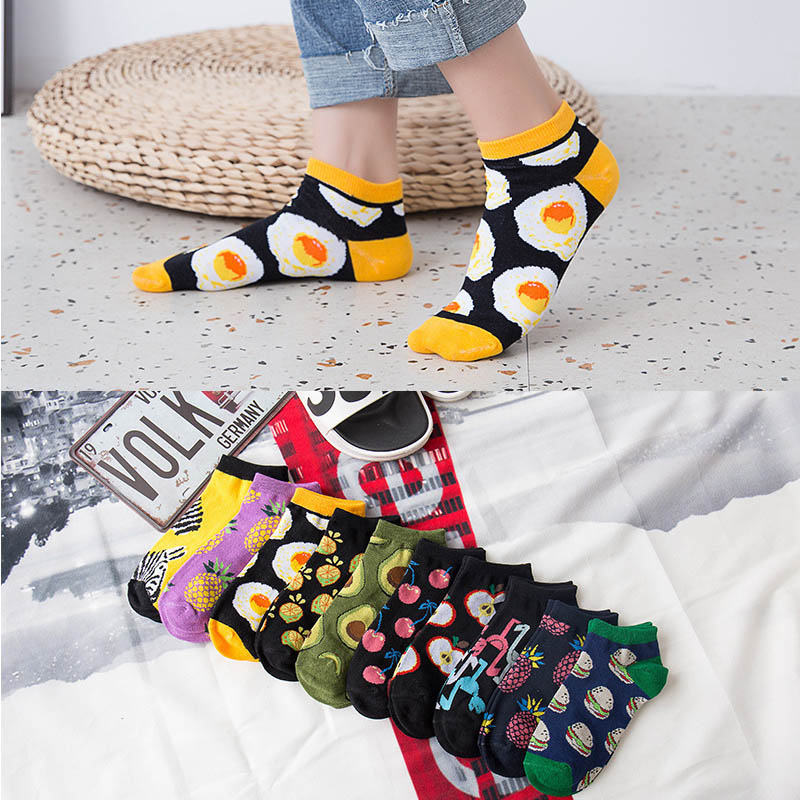 Chaussettes pour femmes Omelette Burger Sushi pomme plante fruits nourriture courte drôle coton chaussettes unisexe heureux chaussettes bateau chaussettes cheville