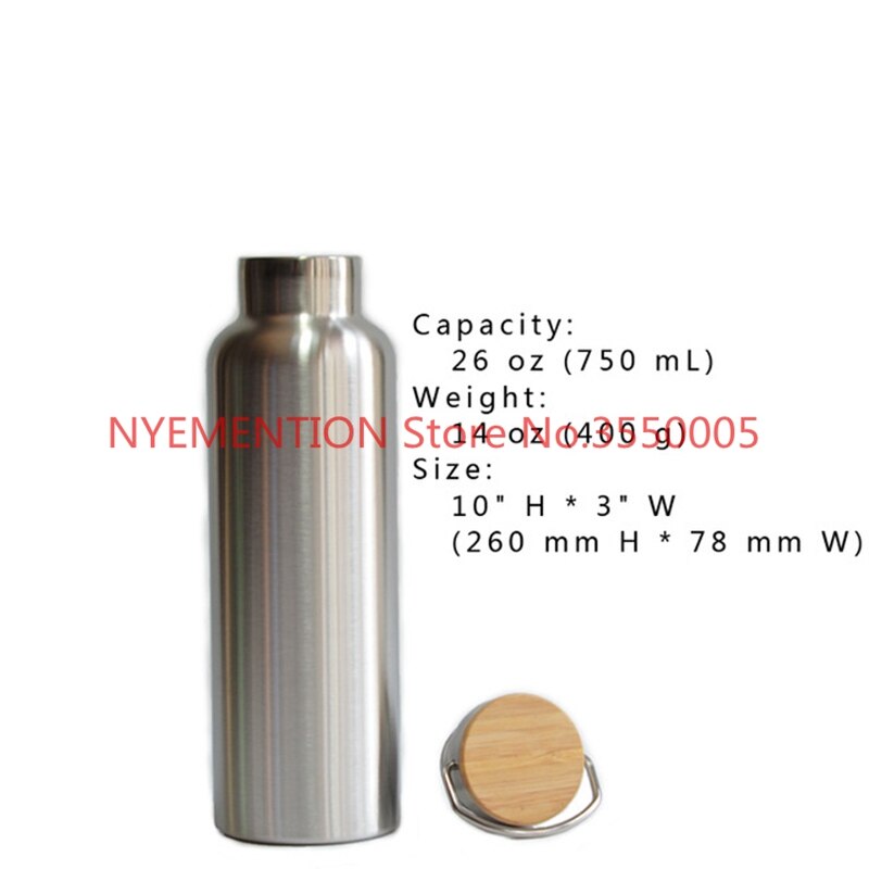 Stainless Steel Thermos Double Wall Vacuum Insulated Water Bottles Flask Mug Cup Tumbler with Bamboo Cap BPA: 26oz