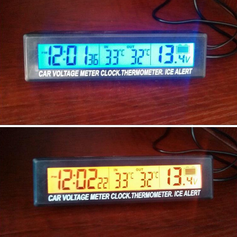 Digital LCD Uhr Auto Voltmeter Thermometer Batterie Spannung Temprerature Monitor 12 V/24 V
