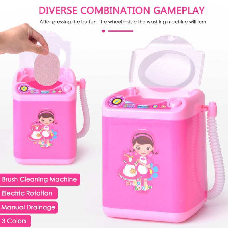 Classic Wash Toy Newest Make Up Brushes Cleaner Toy Wash Housekeeping Toys Mini Electric Washing Machine Toy: Black