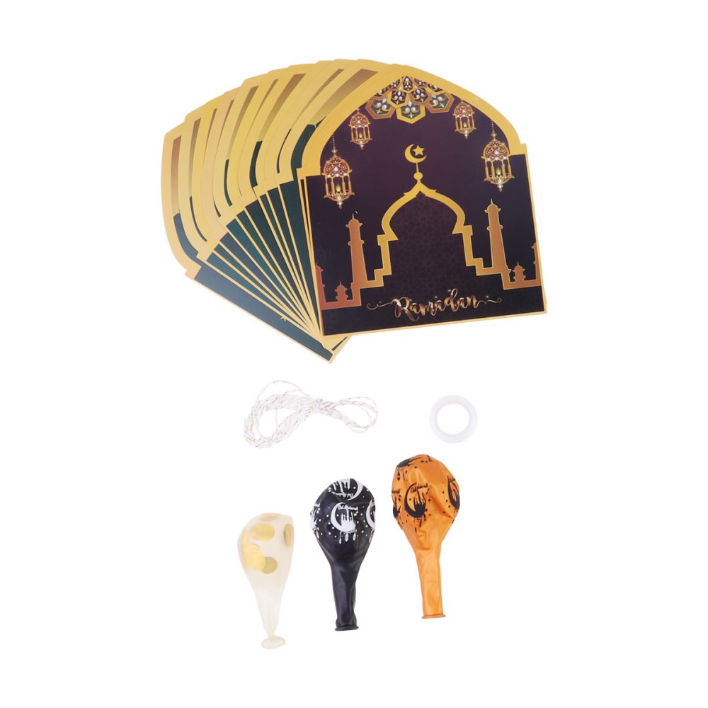 1 Set of 20PCS Muslim Eid Party Decor Kit Eid Mubarak Letters Printed Decor Kit Funny Eid Banners Balloons Decor Set for Home Pa