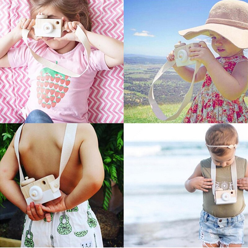 Mini Wooden Toy Camera Baby Kids Neck Hanging Camera Photography Prop Decoration Children Playing House Decor Toy