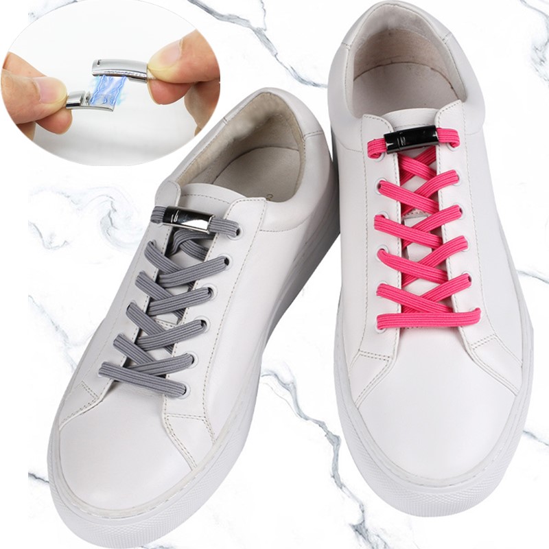 2 Stuks Unisex Metalen Magnetische Schoenveters Locking Elastische Sneakers Veters Voor Volwassen Kinderen Magnetische Veters Gratis Tie Veters Strings