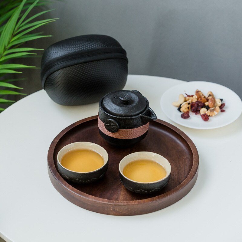 Black Ceramic Teapots with 2 Cups A Tea Sets Portable Travel Office Tea Set Drinkware Family Business Kungfu Tea Set