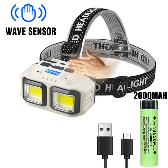 Linterna frontal LED potente, 4 modos de iluminación, recargable por USB, superbrillante, para exteriores, Camping, pesca, Faro de emergencia: Blanco