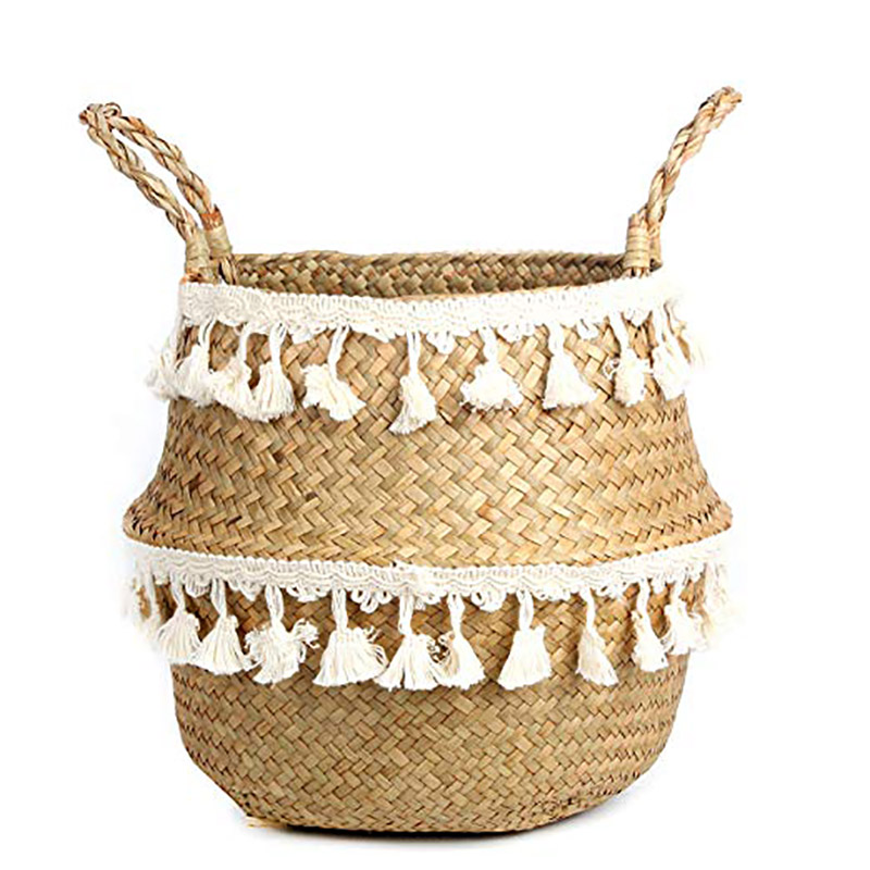 Nordisk macrame flet kurv panier osier cesta mimbre vasketøjsopbevaringskurve søgræs kurv: B