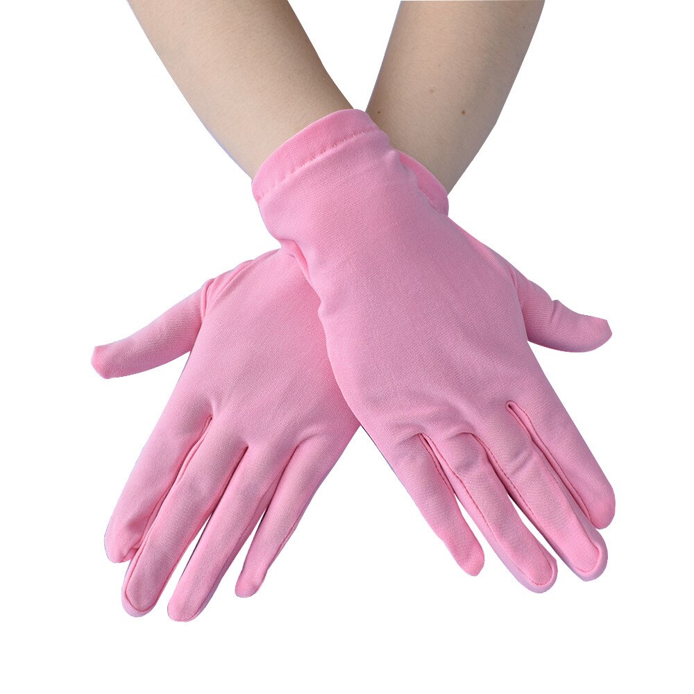 Lady Girl Short Finger Wrist Satin Gloves Evening Party Prom Costume Milk Stretch Gloves Etiquette Finger Mittens Cosplay Gloves: PINK
