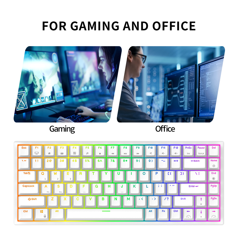 ! RK84 75% RGB Triple Mode Mechanical Keyboard BT5.0/2.4G/USB-C 84 Swappable Bluetooth Wireless Gamer Keyboard