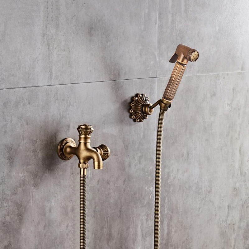Bidet Kranen Antiek Messing Badkamer Douche Blow-Fed Spuitpistool Nozzle Wc Bidet Kraan Enkel Koud Water Kranen Bad kraan: Bidet Faucets