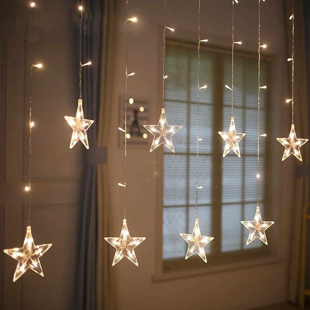 2,5 M cortina de luz LED estrella guirnalda de Navidad 220V UE iluminación exterior/interior cadena lámpara de hadas boda Decoración