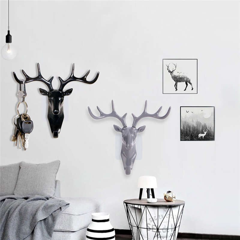 Deer head Self Adhesive Wall Door Hook Hanger Bag Keys Sticky Holder Living room bedroom coat hook without trace head hook #4J06