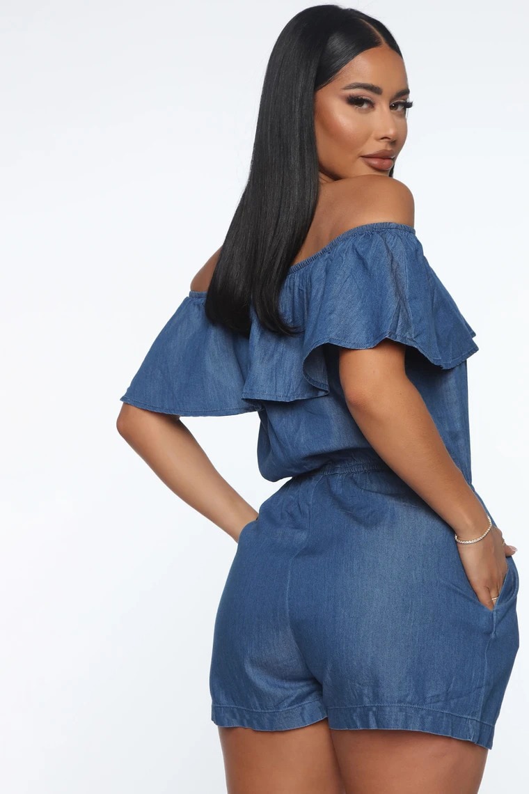 Monos vaqueros con volantes para mujer, peto de Sport con bolsillos, Pelele de cintura elástica, Pantalones vaqueros de una pieza, monos azules para mujer