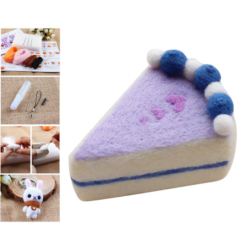 Pan de la torta de lana manualidad de fieltro DIY inacabado pinchado Kit para manualidades Material bolsa de paquete de M0XD