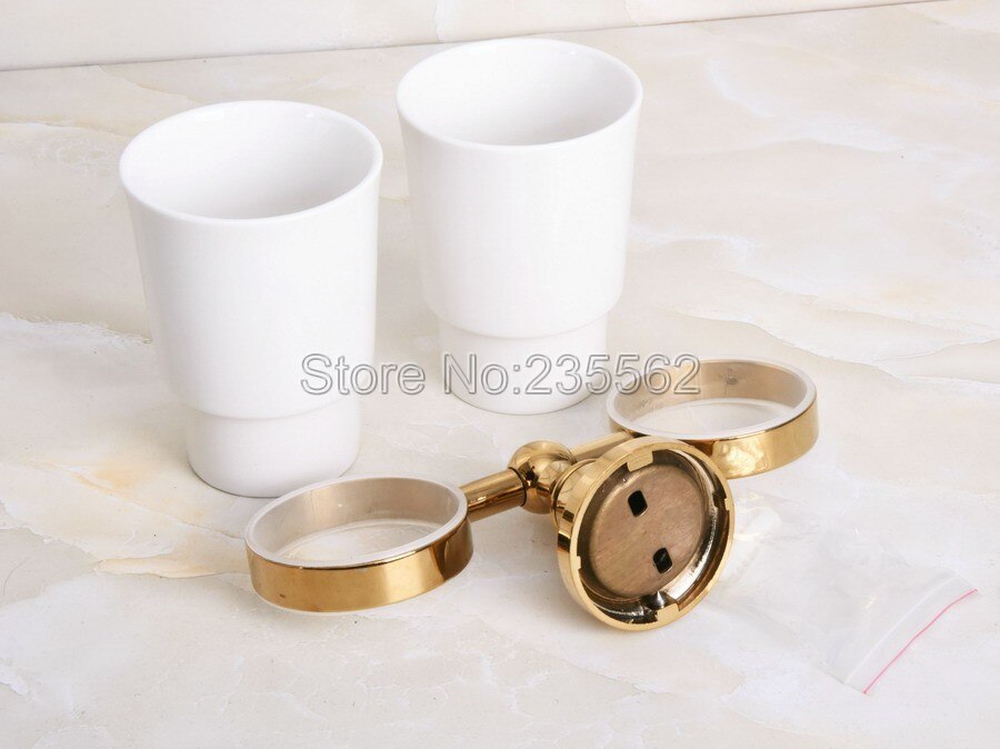 Złoty kolor uchwyty na kubki podwójny kubek ceramiczny uchwyt ścienny szczoteczka robić zębów kubek robić mycia zębów uchwyty akcesoria łazienkowe sprzęt