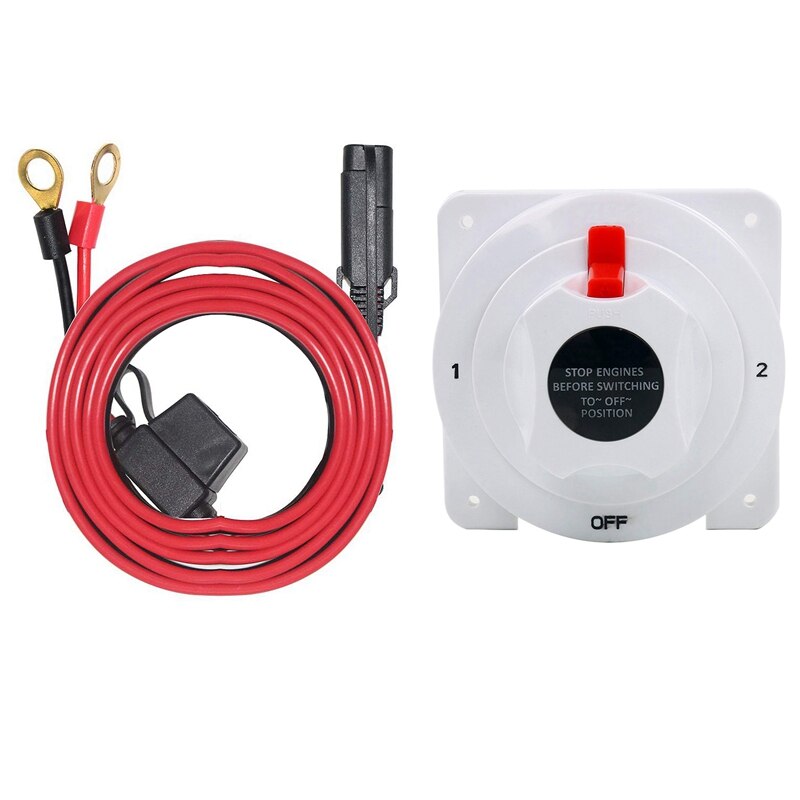 12V 24V Boat Rv Battery Selector Switch Four-Speed & 1Pcs Ring Terminal Cable Sae To O Ring Terminal Harness, 10A Fuse
