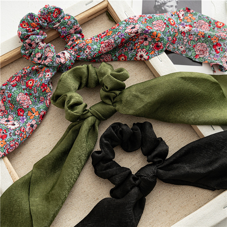 Floral Print Scrunchies Chiffon Bow Elastic Hair Bands Women Hair Ties Rubber Bands Ponytail Scarf Hair Accessories