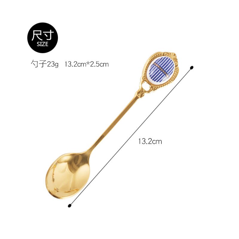 Stainless Steel Golden Coffee Milk Spoon Stirring Spoon Elegent Ceramic Dessert Honey Spoons: A