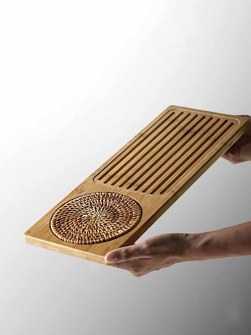 Solid Bamboo Wood Tea Tray Rattan Mat Rectangle Serving Table Plate Storage Dish for Hotel Tea Plate Accessories Saucer