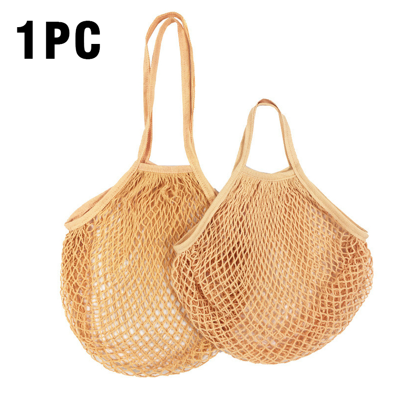 Wasbare katoenen mesh boodschappentassen Katoenen touwtassen Netto boodschappentassen Mesh tassen voor fruitopslag Herbruikbare fruit-groentezak: M / Oranje