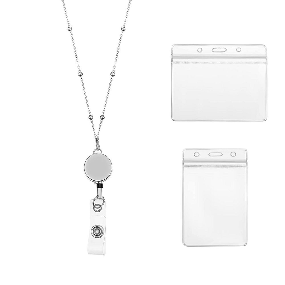 Naamkaartje sleutelhanger roestvrij staal DIY kralen Lanyard badgehouder ketting intrekbare badge reel Lanyard met ID-kaarthouders: Black