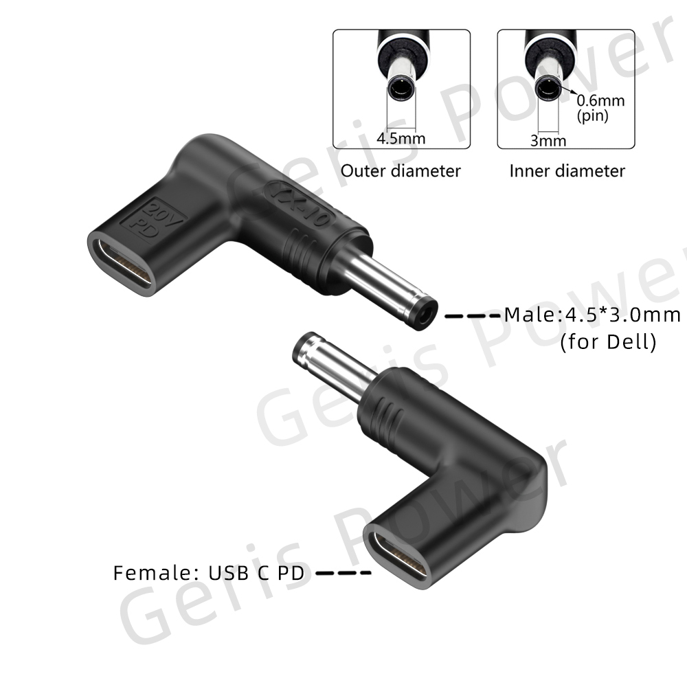 65W 90W 100W USB Type C PD to DC 4.5x3.0 7.4x5.0 4.0x1.35 5.5x2.5 5.5x1.7 3.0x1.1mm Laptop Charger Converter for Lenovo Asus Hp: black