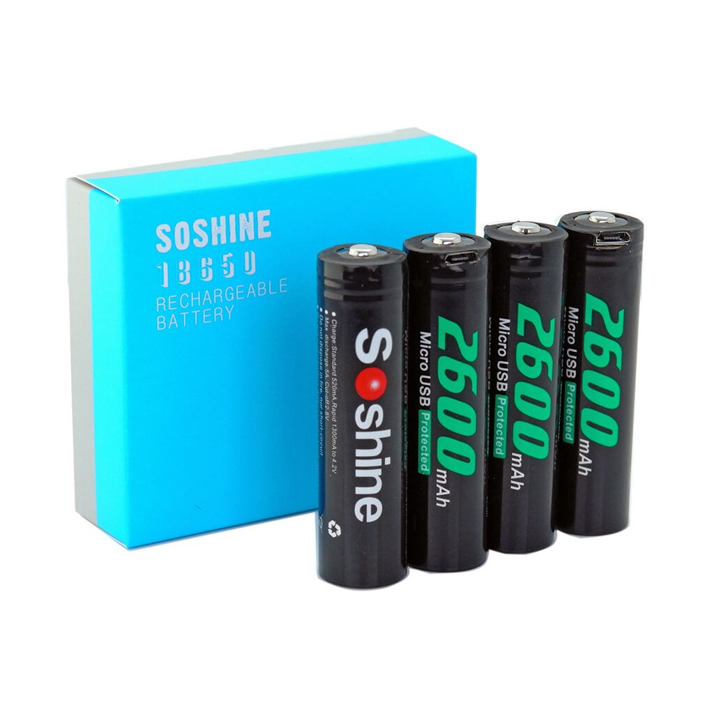 25#Soshine 4PCS USB Rechargeable Li-ion 18650 2600mAh Protected Batteries Soshine 4 section rechargeable 18650 battery 2600 mAh