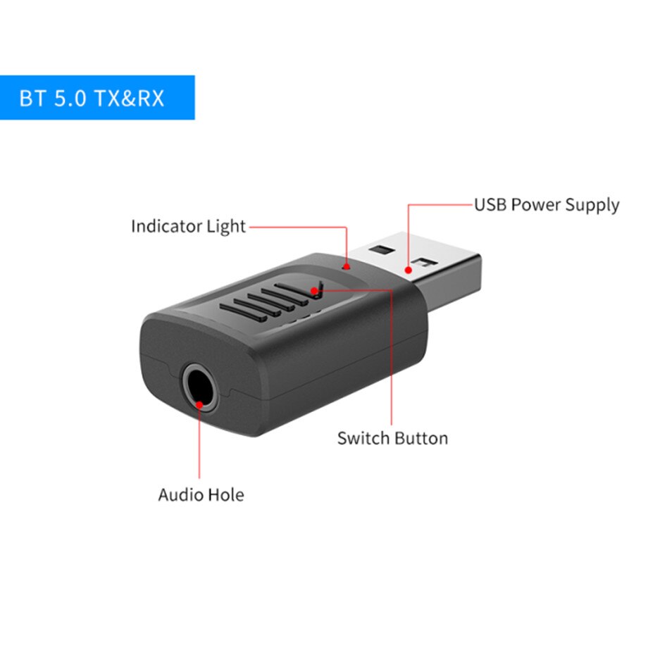 Grwibeou Mini Wireless 4 in 1 USB Bluetooth 5.0 Adapter 3.5mm Jack AUX BT Audio Receiver Transmitter For Car TV Speaker Adapter