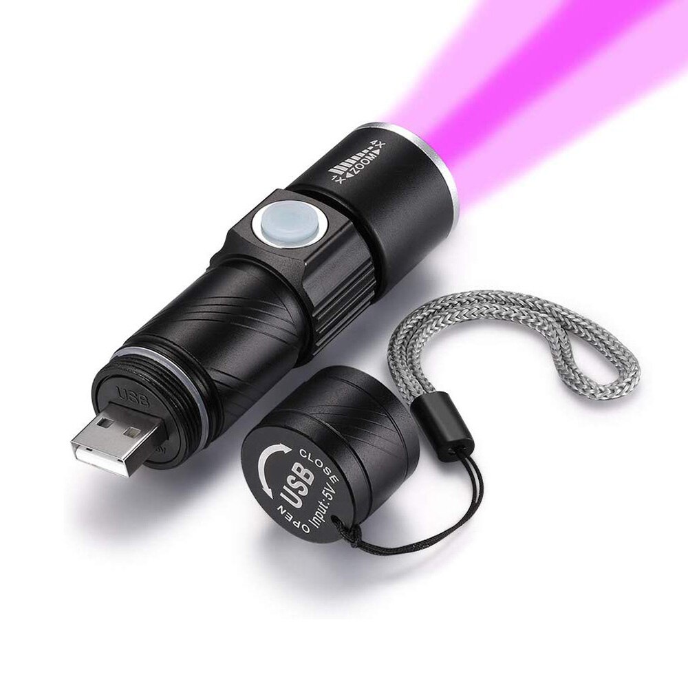 Strong Light Purple-Light Flashlight Three Modes Aluminum Alloy Rechargeable Torch Three Light Modes UV NUV 365nm Light