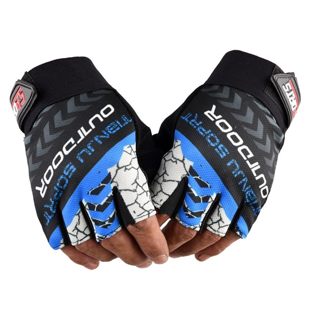 Fingerless Gloves Unisex Non-slip Tight Shock Absorption Wear Mitten Outdoor Sports Riding Gloves Guantes Invierno Mujer: Blue