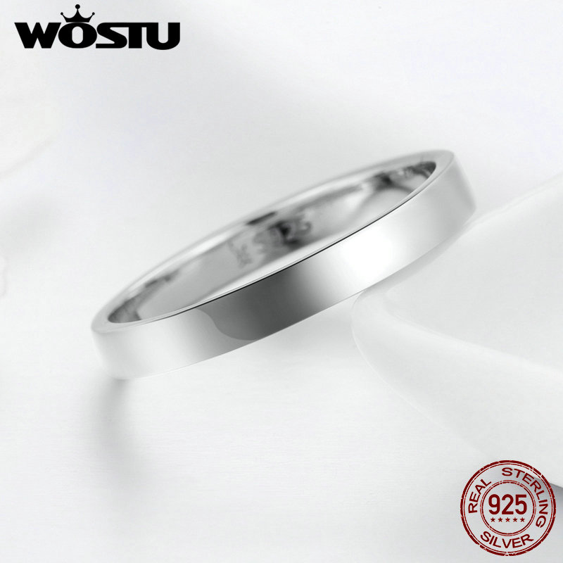 Wostu Solid Pure 925 Sterling Zilver Eenvoudige Vinger Ring Voor Vrouwen Hoge Gepolijst Classic Band Ringen Bruiloft Sieraden CQR343