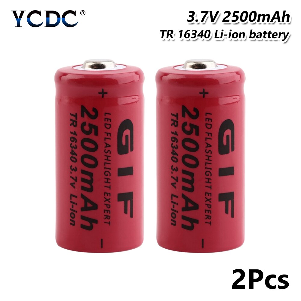 Rechargeable Batteries Torch Flashlight Rechargeable GIF Li-Po Lithium 16340 Battery 2500mAh 3.7V Li-ion Cell Bateria: 2 Pcs
