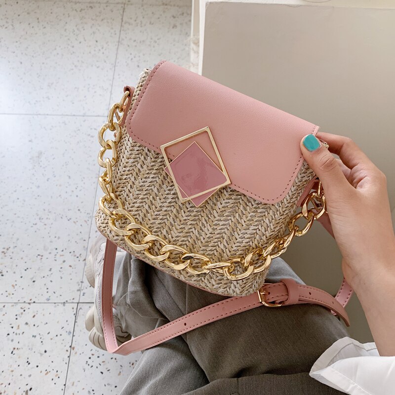 Små halm bøtteposer til kvinner sommer crossbody vesker dame reise vesker og vesker kvinnelig skulderveske